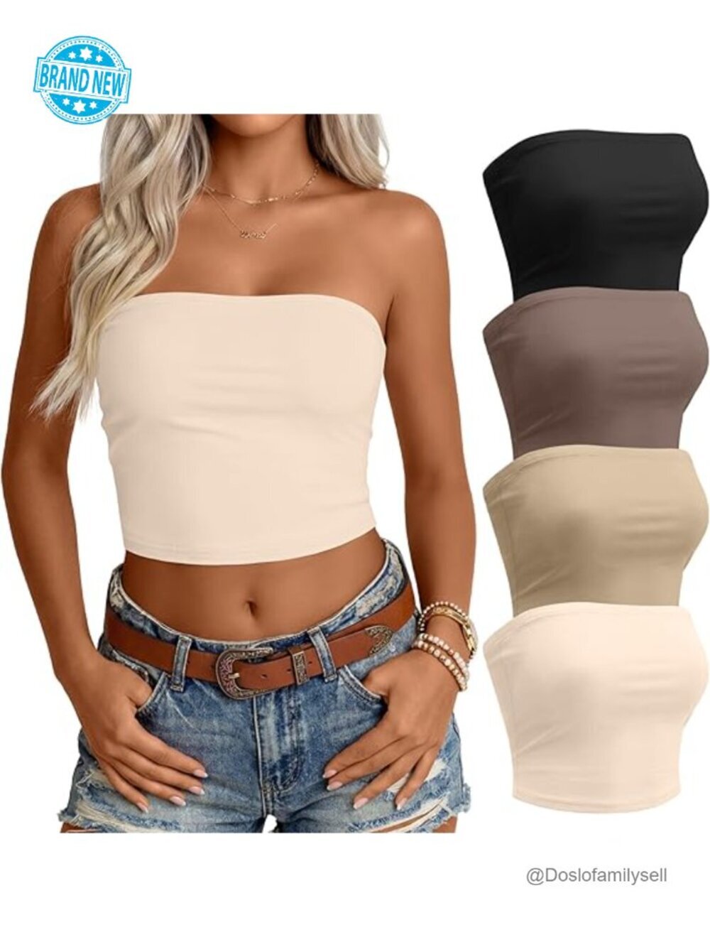 4 Pack Tube Tops Strapless Bandeau Crop Tops Basic Backless Sleeveless Summer